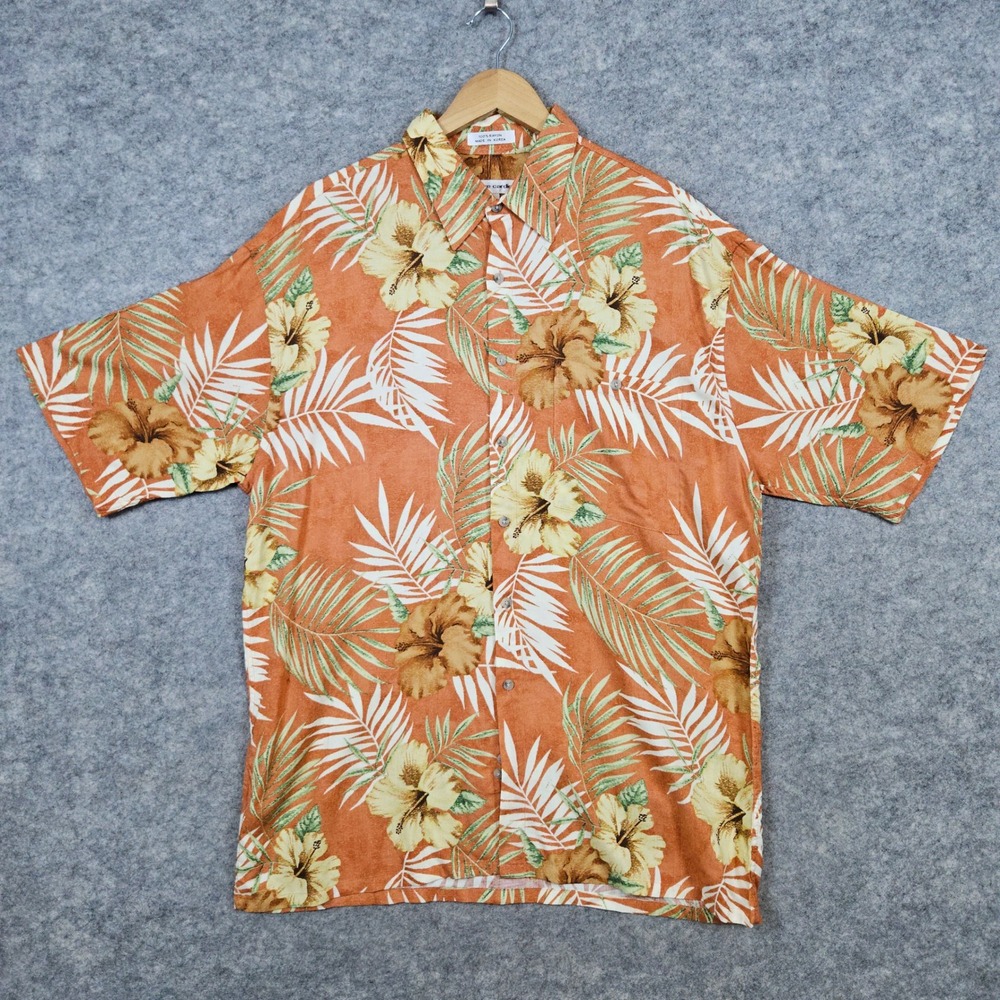 Pierre Cardin Men's Hawaiian Tropical Shirt‎ Size L 100% Rayon Hibiscus/Palms